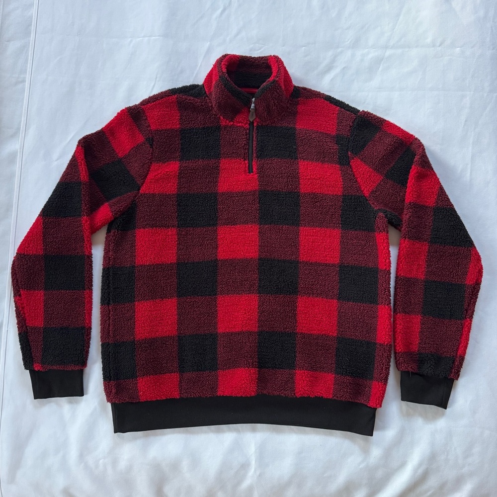 NEW Chaps fuzzy red flannel 1/4 zip sweater